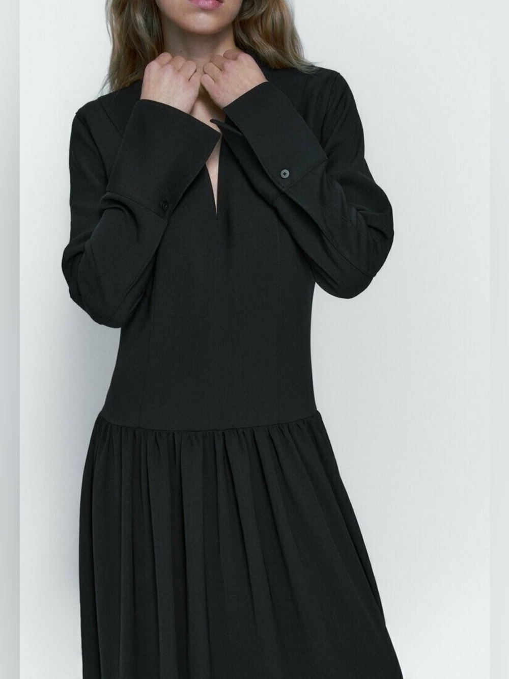 Massimo Dutti black dress with flounced skirt